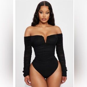 Fashion Nova Elegant Black Off-Shoulder Bodysuit